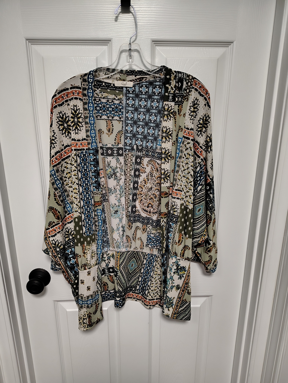 easel Multicolor Patchwork Print Kimono Cardigan